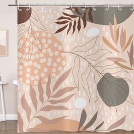 Hnmdmyi Shower Curtain Boho 180 x 200 cm, Abstract Leaves Plant Beige Bath Curtain Mid Century Modern Geometric Minimalist Aesthetic Art Waterproof Polyester Fabric Washable Bath Curtain