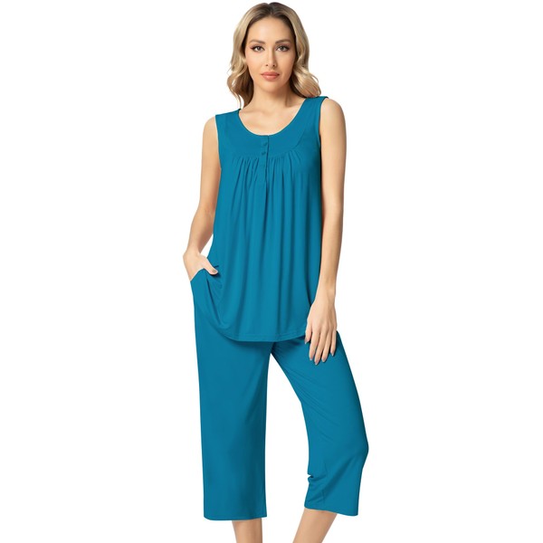 NACHILA Pajamas for Women-Viscose Made from Bamboo, Sleeveless Pjs Top