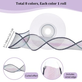 PH PandaHall 8 Colors Laser Rainbow Wired Chiffon Ribbon Wide Bendable Organza Ribbon Iridescent Laser Ribbon for Flowers Bouquet Packaging Valentines Christmas Decoration,1-1/2 Inch Wide