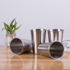 Mirenlife 4 Pack 16 Oz Stainless Steel Pint Cups Water Tumblers, Unbreakable, Stackable, Metal Drinking Glasses for Outdoors and Indoors