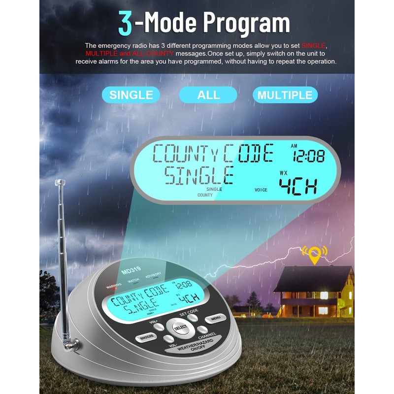 NOAA Weather Radio-S.A.M.E. Localized Programming,Weather Alert Radio with 80+ Emergency