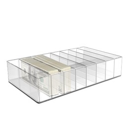 JINGHANGER Large Cash Organizer 8 Sections Clear Money Budget Tray Organizer Plastic Divider Bill Storage Holder for Money Budget Envelopes, Palette Makeup, Cables and More, 10 x 7 x 2.2 Inch