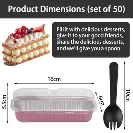 Mini Moldes Rectangulares para Pan, Paquete de 50 Minicajas de Aluminio Rosa con Tapa, Rectangulares para Hornear con Tapas y Cucharas, Latas Desechables Rectangulares Pink-Mini Aluminum Box-50pcs