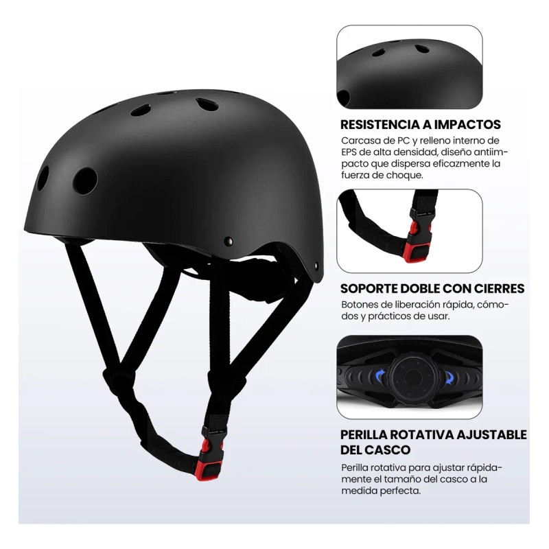 Casco Deportivo Bicicleta Patinaje 58-61cm Ajustable Negro Xl