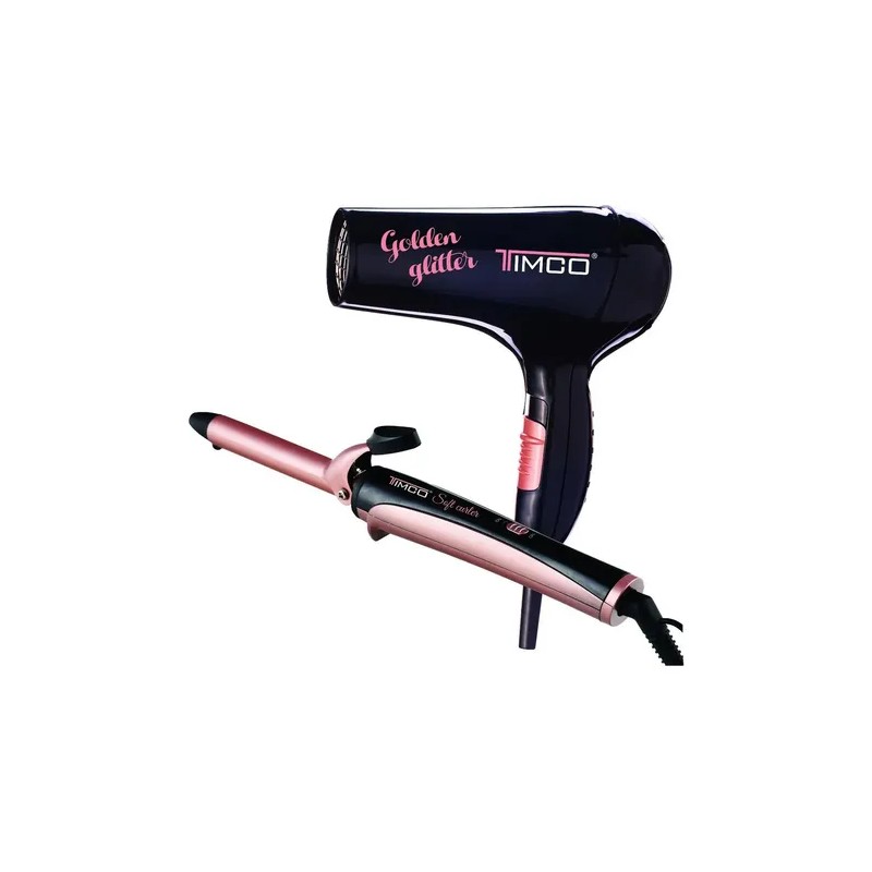 Combo Secadora Cabello Tenaza Rizadora Cerámica Timco