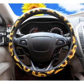 Dotesy Leather Flowers Car Steering Wheel Cover, Fashion Floral Steering Wheel Protector Universal for 36-38cm Anti Slip Auto Interior Decor Protection Accessories for Women