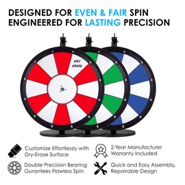 Dual and Triple Color Tabletop Dry Erase Prize Wheel – 18 Inch Desktop Spinning Wheel, Durable Wood, Balanced for Fair Odds, Trade Show Booth Raffle, Fundraiser, Baby Shower (Red, 18")