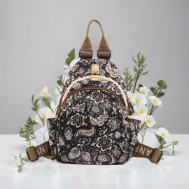 ANFUMAN Small Backpacks Purse for Women Mini Waterproof Colorful Print Leisure Travel Bags (Black Flower)