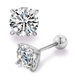 YSDD Moissanite Studs Earrings, Sparkly Lab Created Diamond Earrings, Silver/Rose Gold, 0.3/0.5/1CT, D Color, VVS1, 18K White Gold Plated S925 Sterling Silver Women's Jewelry Gifts (0.3carats, Silver)