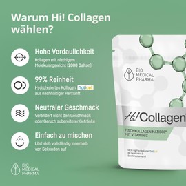 Marine Collagen Powder with Vitamin C - High Dose with 5000 mg Naticol Collagen - High Bioavailability - Neutral Taste - For Skin, Joints and Bones - Hi Collagen (30 Servings)
