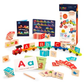 Battat Education – Wooden Alphabet Train Set ABC Letter Train Toy with 84 Pieces for Toddlers – Educational Color & Shape Recognition