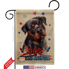 Patriotic Mahogany Rottweiler Burlap Garden Flag Set with Stand Animals Dog Puppy Spoiled Paw Canine Fur Pet Nature Farm Animal Creature Small Gift Yard House Banner Double-Sided Made In USA 13 X 18.5