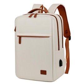 Outplea 15.6" Laptop Backpack for Men Women, 20L Small Travel Backpack, Carry On Personal Item Backpack for Airplanes, Beige
