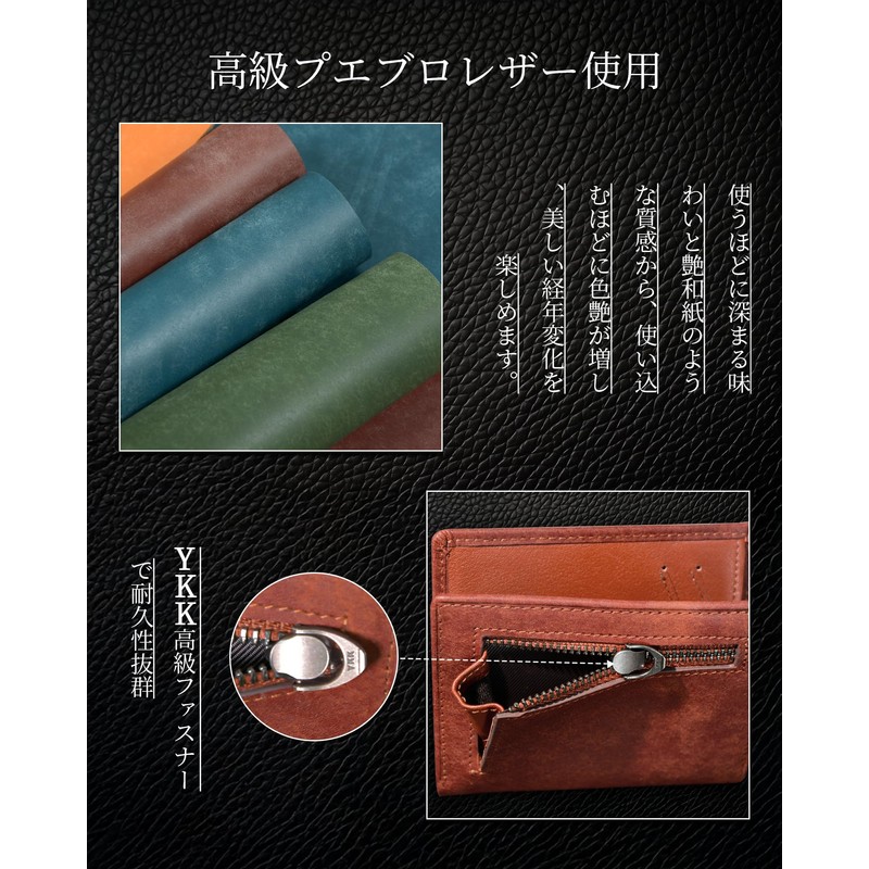 Kawaoto Men's Wallet 2-Fold Thin Pueblo Leather Genuine Leather Compact