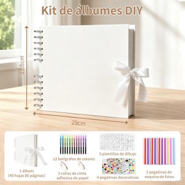 Álbum de Fotos Scrapbook 80 Páginas Kit DIY Hecho a Mano con Pegatinas, Bolígrafos, Plantillas y Cinta Libro de Aventuras y Memorias Regalo Ideal para Boda, Graduación, Aniversario y Baby Shower (blanco)