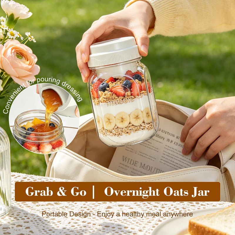 Syntic 32 Oz Glass Overnight Oats Container with Silicone Divider