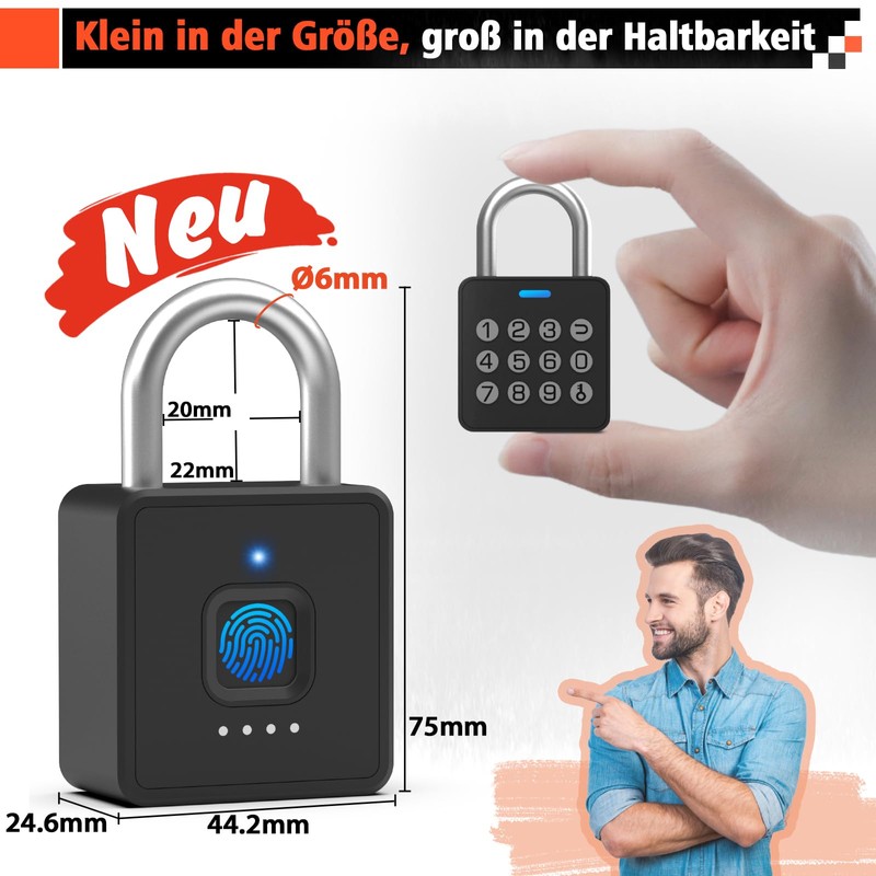 Anweller Fingerprint Lock Padlock Fingerprint with App, Lock with Fingerprint