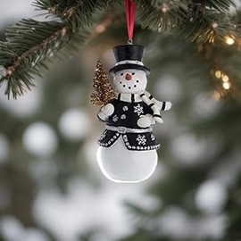 The Bridge Collection Black & White Snowman Figurine Ornaments, Set of 2 Snowmen in Top Hats Christmas Ornaments