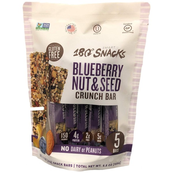 180 Snacks Fruit Nut & Seed Crunch Bar 1 Pack, 5 Snack Bars (Blueberry)