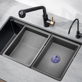 QruiLanTu Kitchen Sink Strainer Basket Set Multifunctional Portable Strainer Basin with Sink Stopper Dishwashing Basin Vegetable Strainer Basket Drain Pasta Kitchen Sink Accessories(ABS+PP）