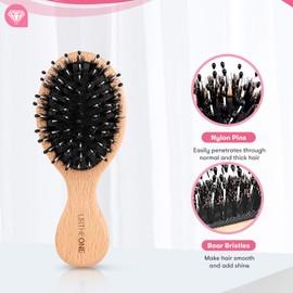 2Pcs Hair Brush Mini Boar Bristle Hairbrush for Thick Curly Thin Long Short Wet or Dry Hair Detangle Massage Add Shine, Pocket Travel Small Paddle Hair Brush for Men Women Kids