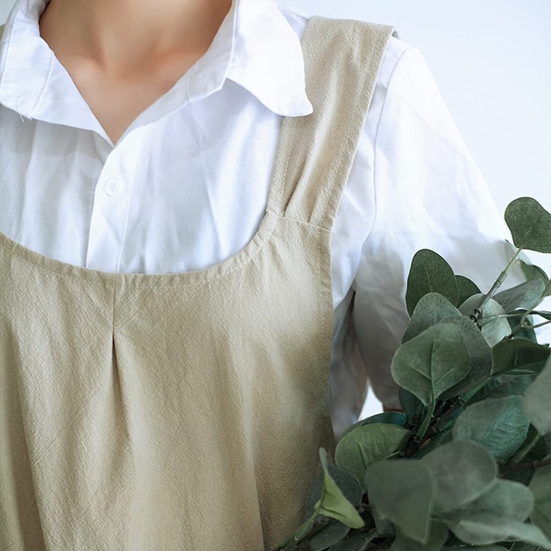 Glorlliant Apron Cotton Linen Soft Japanese Style Kitchen Apron with