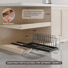 Organizador Extraíble De Profundidad Ajustable Para Ollas Y Sartenes (Negro,Paquete de 2)