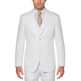Perry Ellis Men's Linen-Blend Suit Jacket, Breathable Single Breasted Blazer, Regular Fit, with Chest Pocket (Sizes 36-54), 40 Short, Bright White Twill