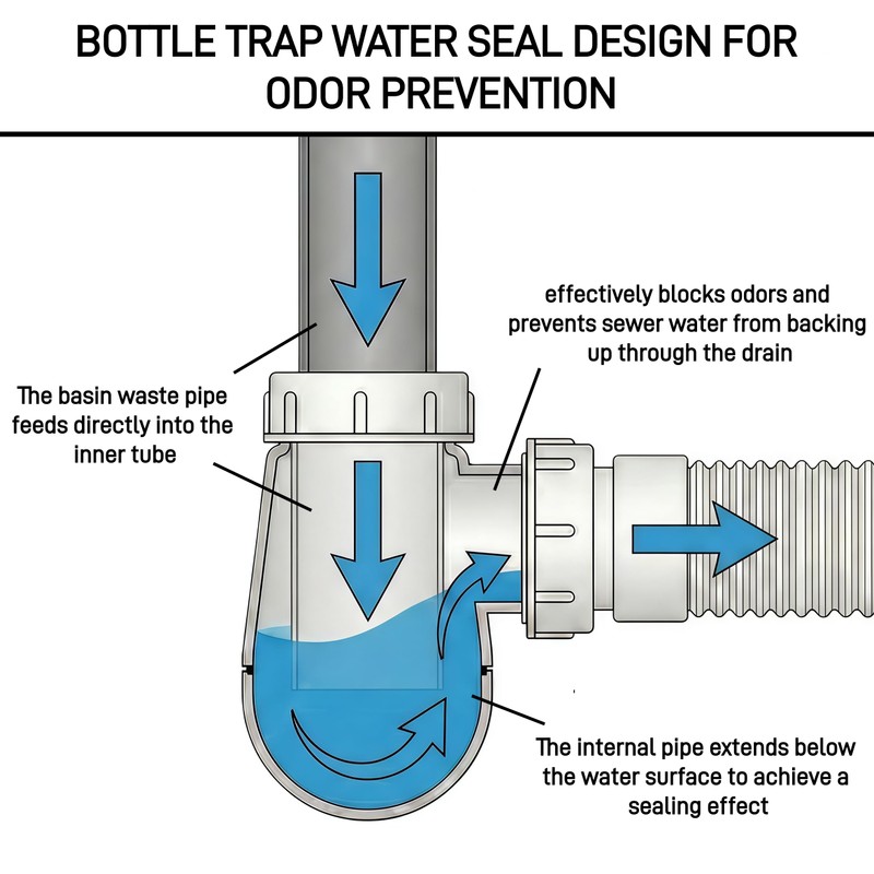 Universal Flexible Bottle Trap for Bathroom Sink Drain - 1-1/4