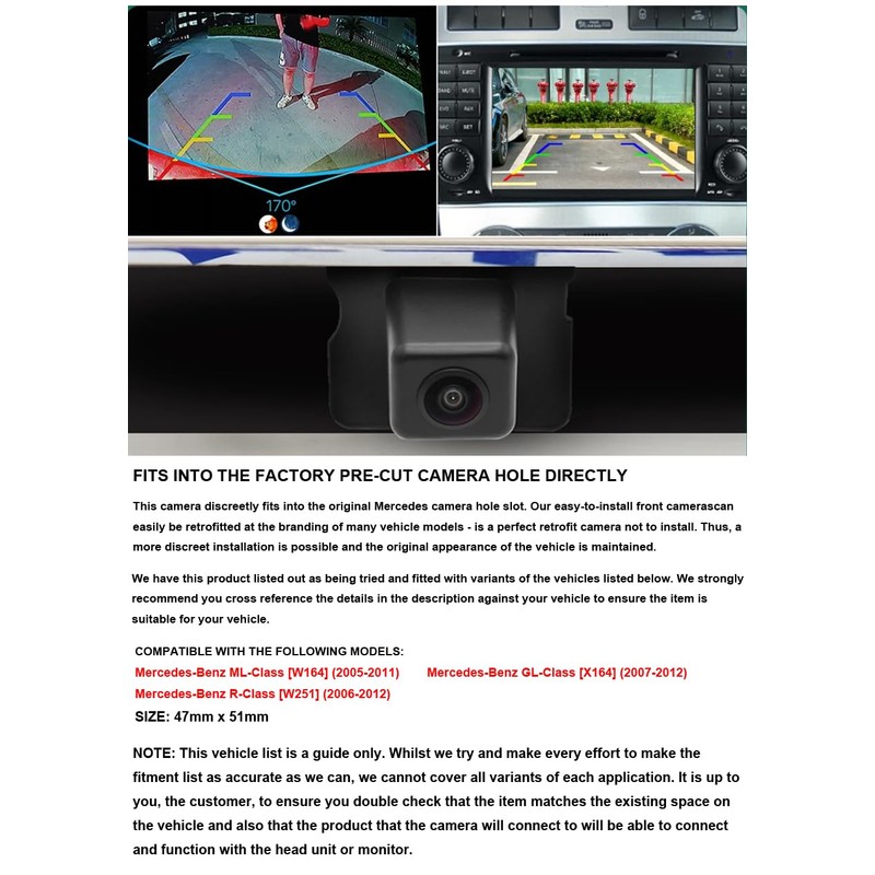 car reverse camera reversing camera Compatible with Car Mercedes ML-Class