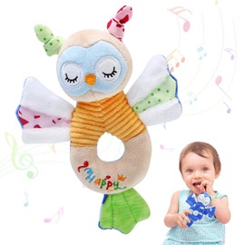 BelleStyle Grasping Toy Baby with Rattle, Motor Skills Toy, Baby Rattle Toy for Newborns, 0-6 Months, Plush Toy, Cuddly Toy, Baby Toy, Gift for Babies, Toddlers from 0+ Months, Owl