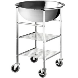 30 Qt. Stainless Steel Mixing Bowl with Rolling Stand – Commercial Prep Cart with Locking Casters & Storage Shelves – Heavy-Duty Rolling Mixing Station for Salads, Batters, Dough (Easy to Assemble)