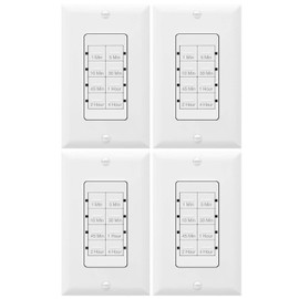TOPGREENER Wall Countdown Timer Switch, 1-5-10-30-45 min, 1-2-4 Hour, Light Switch Timer, 600W LED, 1/2Hp, Neutral Wire Required, UL Listed, TGT08-4, 4 Pack