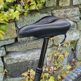 Jazooli Gel & Foam Padded Bike Seat Cushion - Non-Slip Bicycle Saddle Cover with Drawstring Strap, Comfortable, Soft, Wide, Breathable - For Exercise Bikes, Road Bikes & Electric