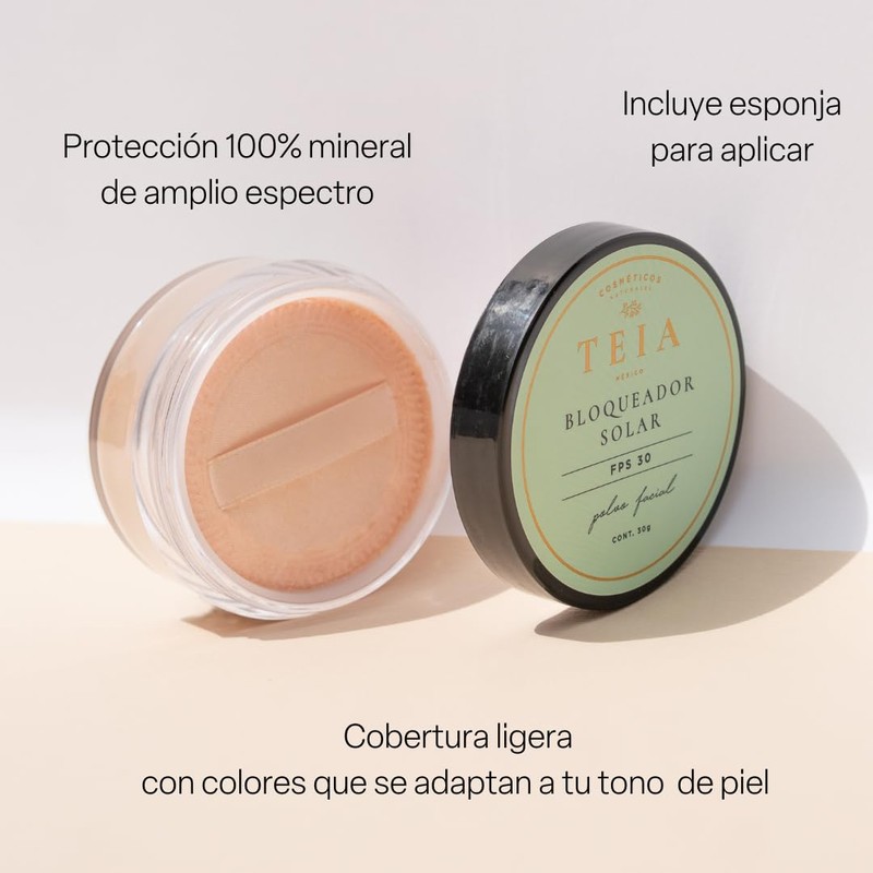 Teia cosméticos, Protector facial en polvo 30FPS 100% mineral… (Claro