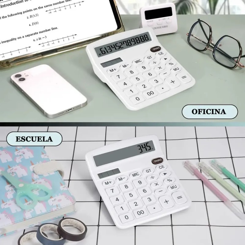 Calculadora Electrónica 12 Dígitos Computadora,energía Solar Color Blanco