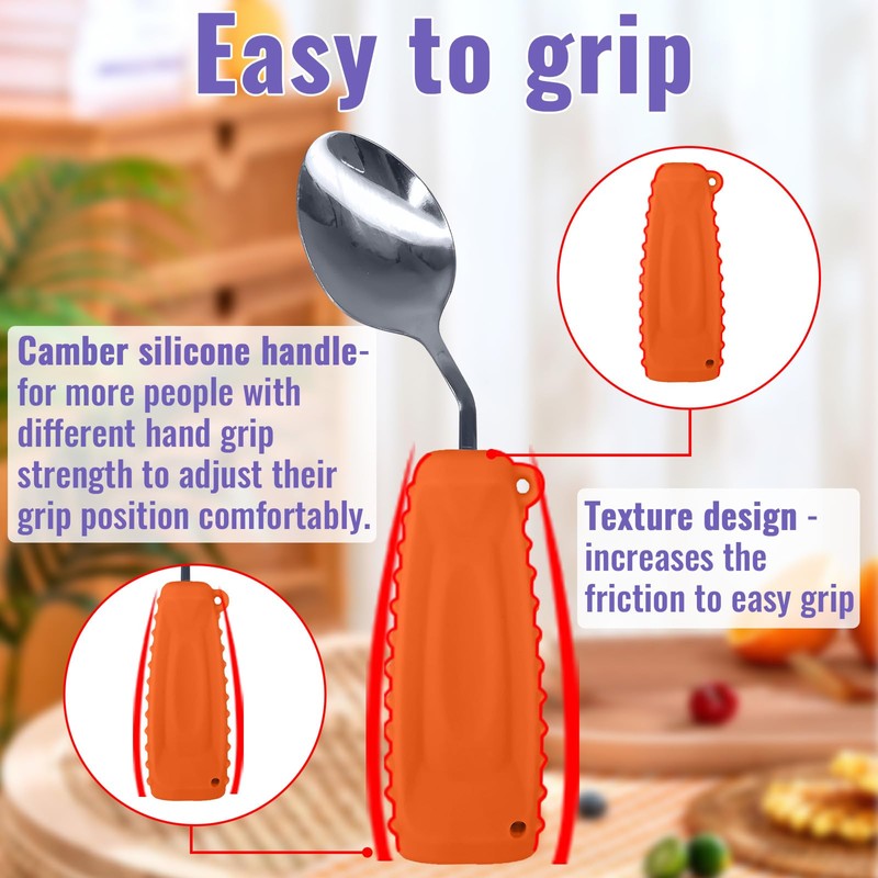 Ehucon Adaptive Utensils Angled Spoon and Fork for Hand Tremors