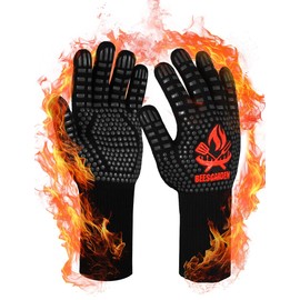 Beesgarden Barbecue Gloves, Heat Resistant up to 800 °C, Extremely Heat Resistant, Fireproof Oven Gloves, Oven Gloves, BBQ Cooking Gloves, Baking Gloves, Ideal for Oven, BBQ, Cooking, Black (L/XL/XXL)