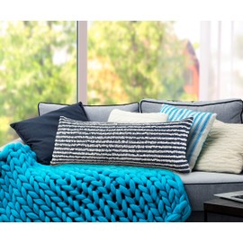 Trade AM LR Home 14x36 inches Striped Lumbar Throw Pillow Covers for Fall Decor | Farmhouse Boho Cushion Covers for Throw Pillows | Perfect for Living Room Couch & Bedroom Decorations | Blue/White