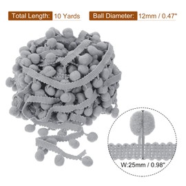 sourcing map 10 Yards Pom Pom Ball Fringe Trim, Ribbon Sewing Accessory DIY Crafts for Home Curtain Clothes Pillow Decoration (12mm, Grey)
