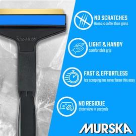 Car Ice Scraper Brass Blade - Fast, Effortless, efficient & Easy - Brass Ice Scrapers for Car Windshield Ice Scraper - Brass Ice Scraper for Car - Original Murska from Europe - for Winter A053