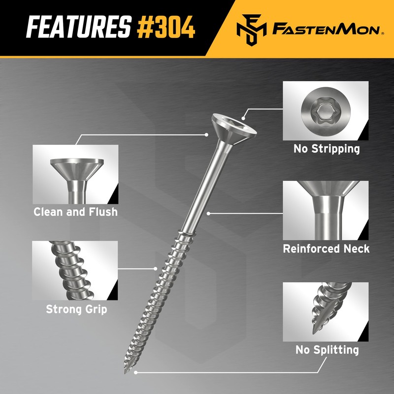 FM FastenMon #10x2-1/2 Stainless Steel Deck Screws, 304 Grade, 300