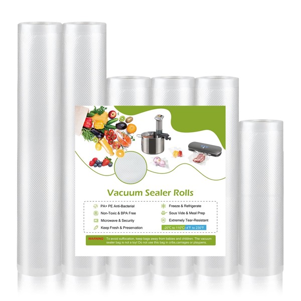 Vacuum Sealer Bags Food Rolls - 6 Pack 15 * 300cm (1 Roll) 20 * 300cm (3 Rolls) 28 * 300cm (2 Rolls) Vacuum Food Sealing Bag for Sous Vide Seal a Meal Food Sealer Saver Rolls Vacuum Sealer Roll