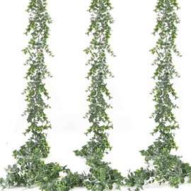 LOSYHU 3PCS 6Ft Faux Hanging Plants Garland Artificial Green Leaves Vine Eucalyptus Garland Greenery Artificial Eucalyptus Garland Faux Eucalyptus Garland Plant for Party Wedding Home Decoration