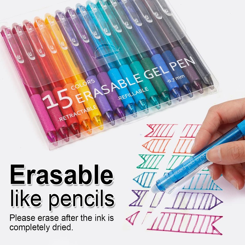 Vanstek 15 Colors Retractable Erasable Gel Pens Clicker, Fine Point(0.7),