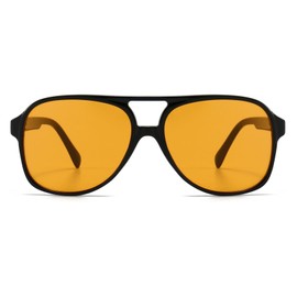 RUNHUIS Vintage Men's Polarised Sunglasses Women's Retro Oval 70s Oversized Classic Aviator Sunglasses UV400 Protection, black/yellow