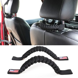 RERPRO Paracord Front Headrest Grab Handles for Auto Car Trucks SUV Off Road UTV Back Seat Handle for Jeep Wrangler Gladiator Ford Bronco Toyota Tacoma 2 Pack US Flag Black