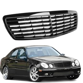 Front Grill Bumper Grille Replacement for 2003 2004 2005 2006 Mercrdes-Benz E-Class W211 E320 E500 E55 AMG, Piano Black