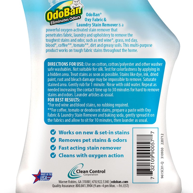 OdoBan Ready-to-Use Oxy Fabric and Laundry Stain Remover, Triple Action