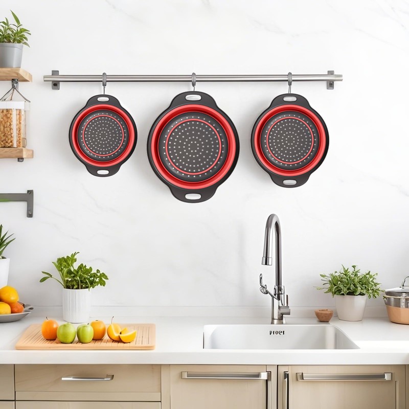 Cluren Collapsible Colander 3-Pack Set Space-Saving Foldable Kitchen Strainer with